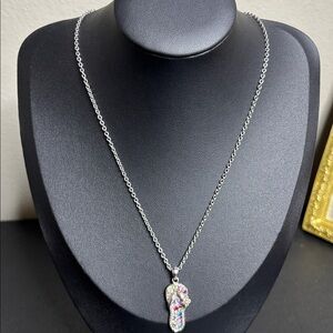 Stainless Steel Milor Colorful Rhinestone Flip Flop Sandal Charm Chain Necklace
